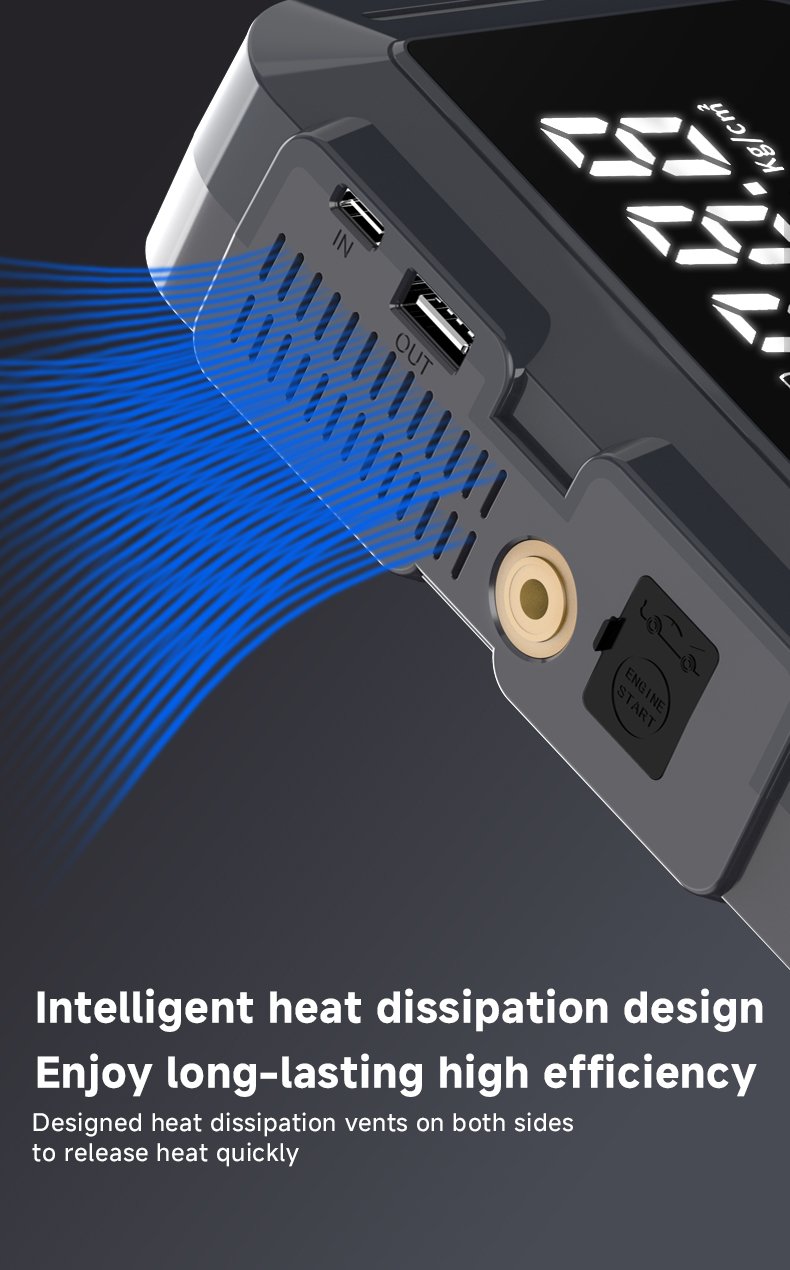 Booster Batterie et Compresseur d'Air Intelligent 12V avec Écran LCD CTC-936T - مقلع بطارية السيارة وجهاز الطوارئ المتكامل 2 في 1 مع مضخة هواء ذكية وشاشة رقمية - الصورة 12