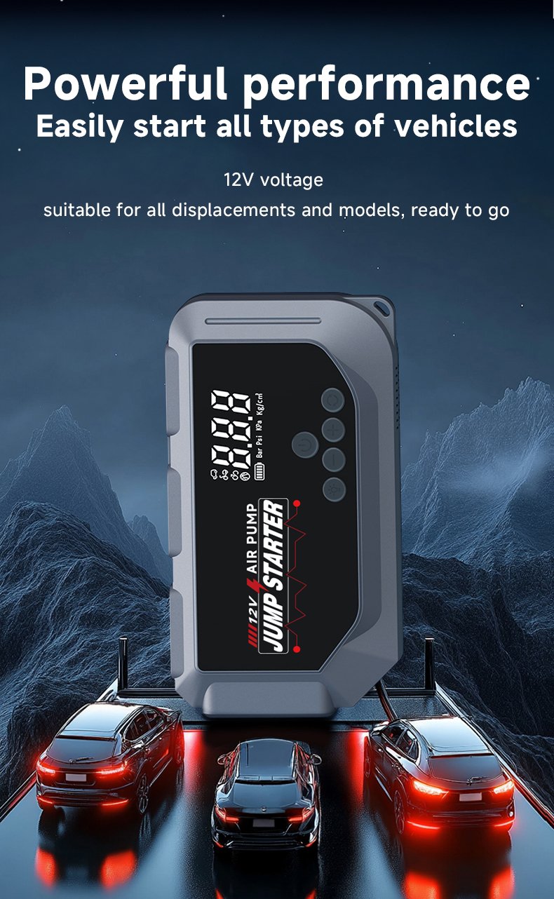 Booster Batterie et Compresseur d'Air Intelligent 12V avec Écran LCD CTC-936T - مقلع بطارية السيارة وجهاز الطوارئ المتكامل 2 في 1 مع مضخة هواء ذكية وشاشة رقمية - الصورة 13
