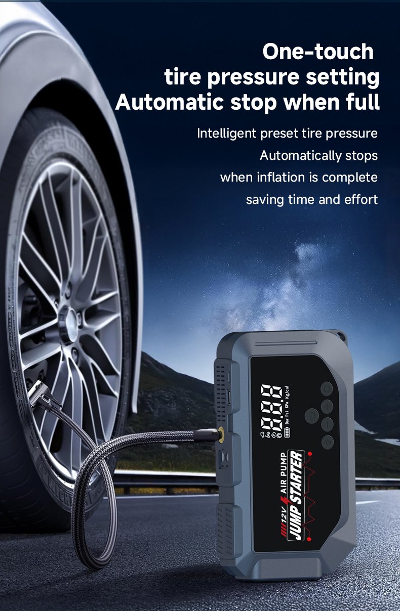 Booster Batterie et Compresseur d'Air Intelligent 12V avec Écran LCD CTC-936T - مقلع بطارية السيارة وجهاز الطوارئ المتكامل 2 في 1 مع مضخة هواء ذكية وشاشة رقمية - الصورة 9