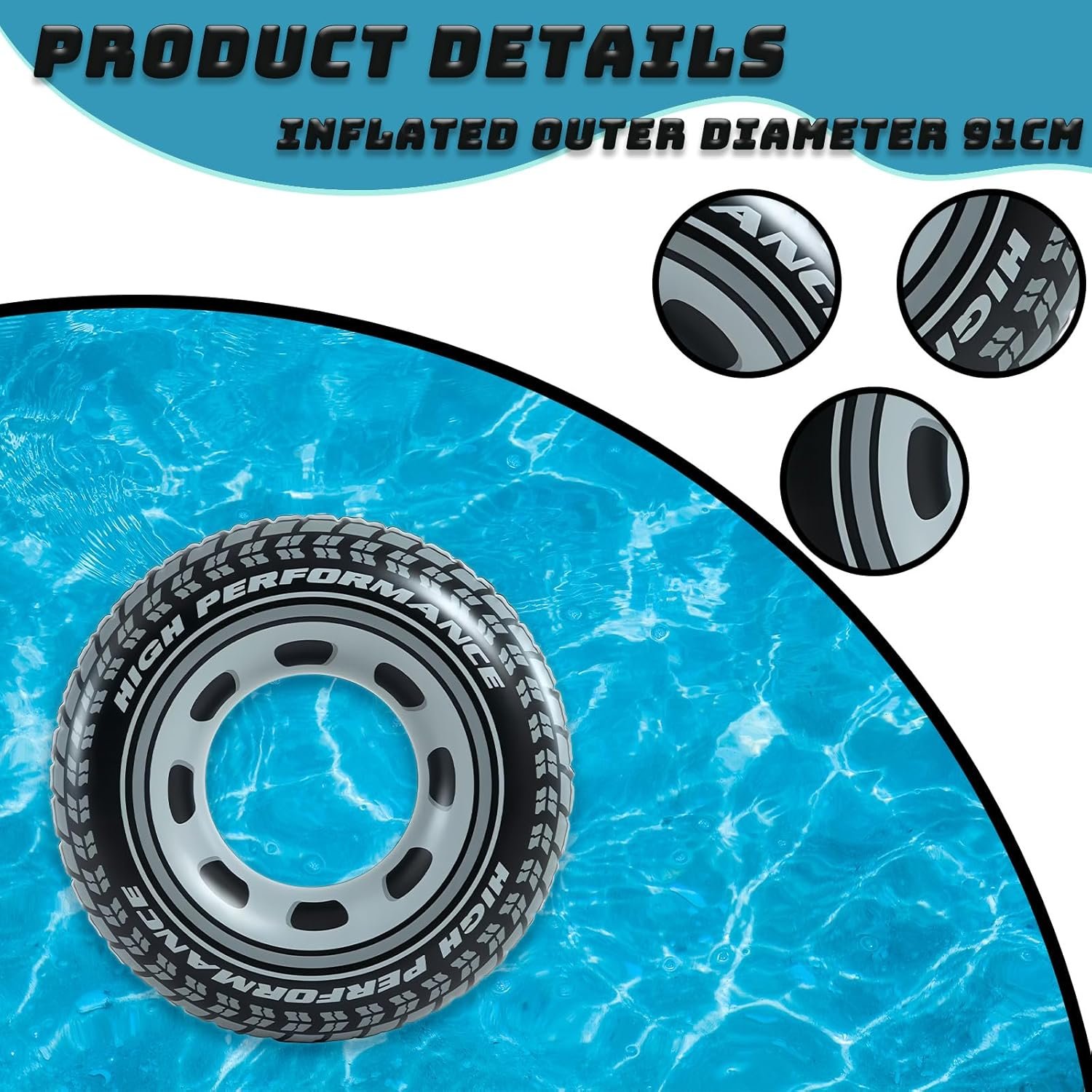 Bouée de Natation Adulte Design Pneu Sport en PVC Haute Résistance - عوامة وعجلة سباحة للبالغين بتصميم إطار السيارة الرياضي - الصورة 9