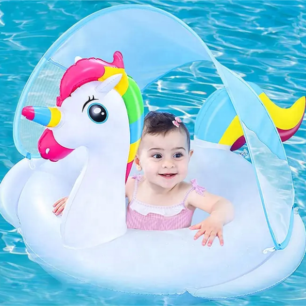 Bouée Flotteur Licorne pour Bébé avec Parasol Anti-UV - عوامة المسبح للأطفال بتصميم وحيد القرن مع مظلة حماية