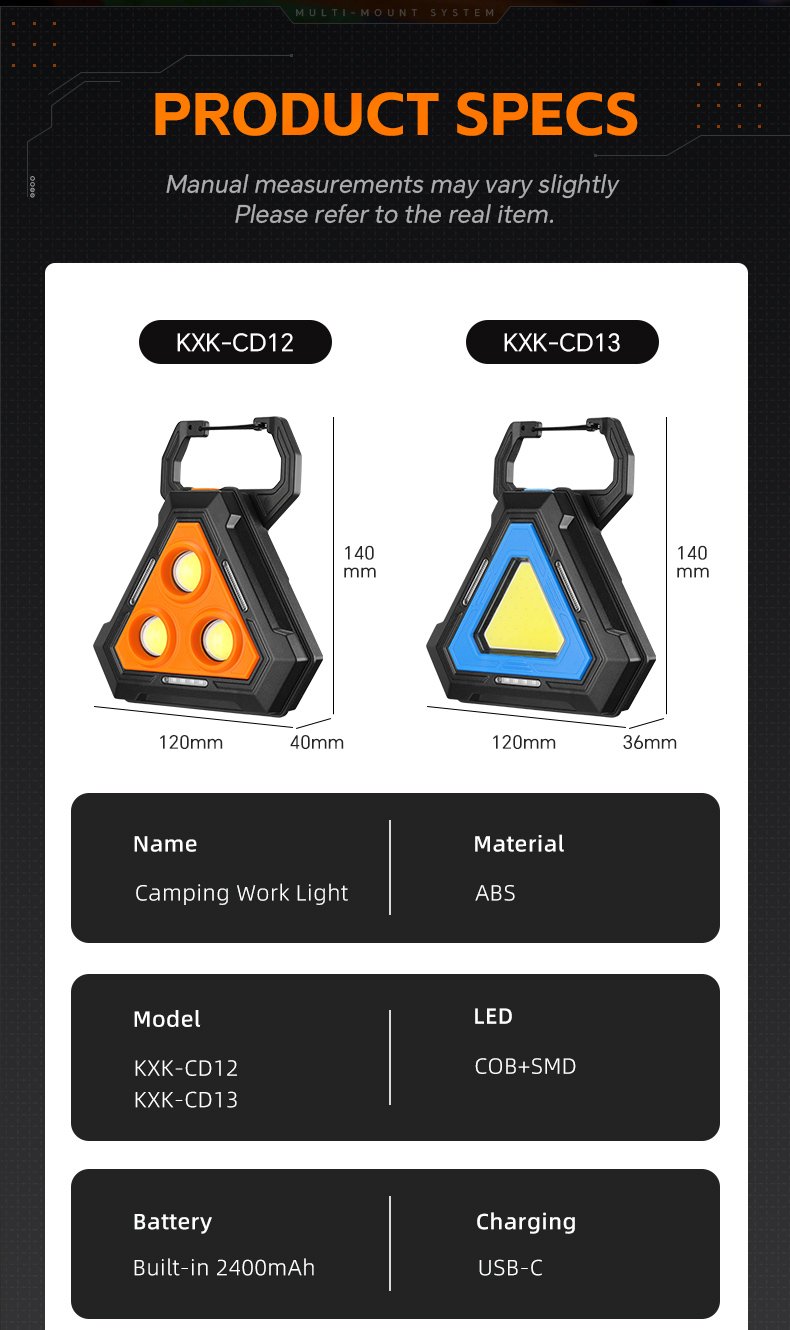 Lampe de Travail Portable pour Multi-usages Base Magnétique Rechargeable USB - مصباح محمول متعدد الوظائف بقاعدة مغناطيسية - الصورة 2