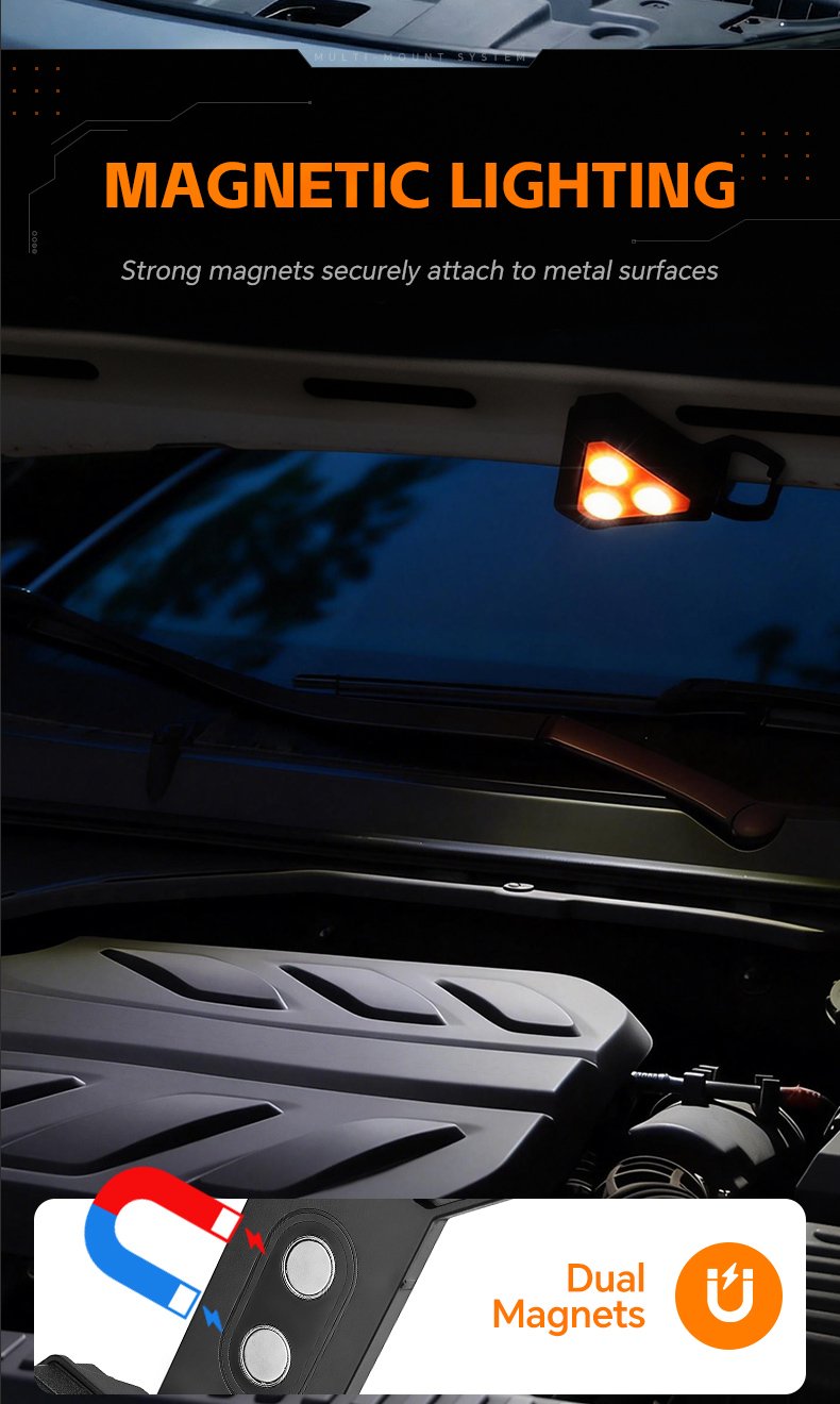 Lampe de Travail Portable pour Multi-usages Base Magnétique Rechargeable USB - مصباح محمول متعدد الوظائف بقاعدة مغناطيسية - الصورة 22