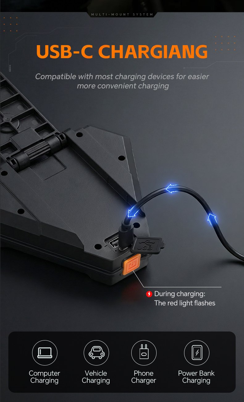 Lampe de Travail Portable pour Multi-usages Base Magnétique Rechargeable USB - مصباح محمول متعدد الوظائف بقاعدة مغناطيسية - الصورة 7