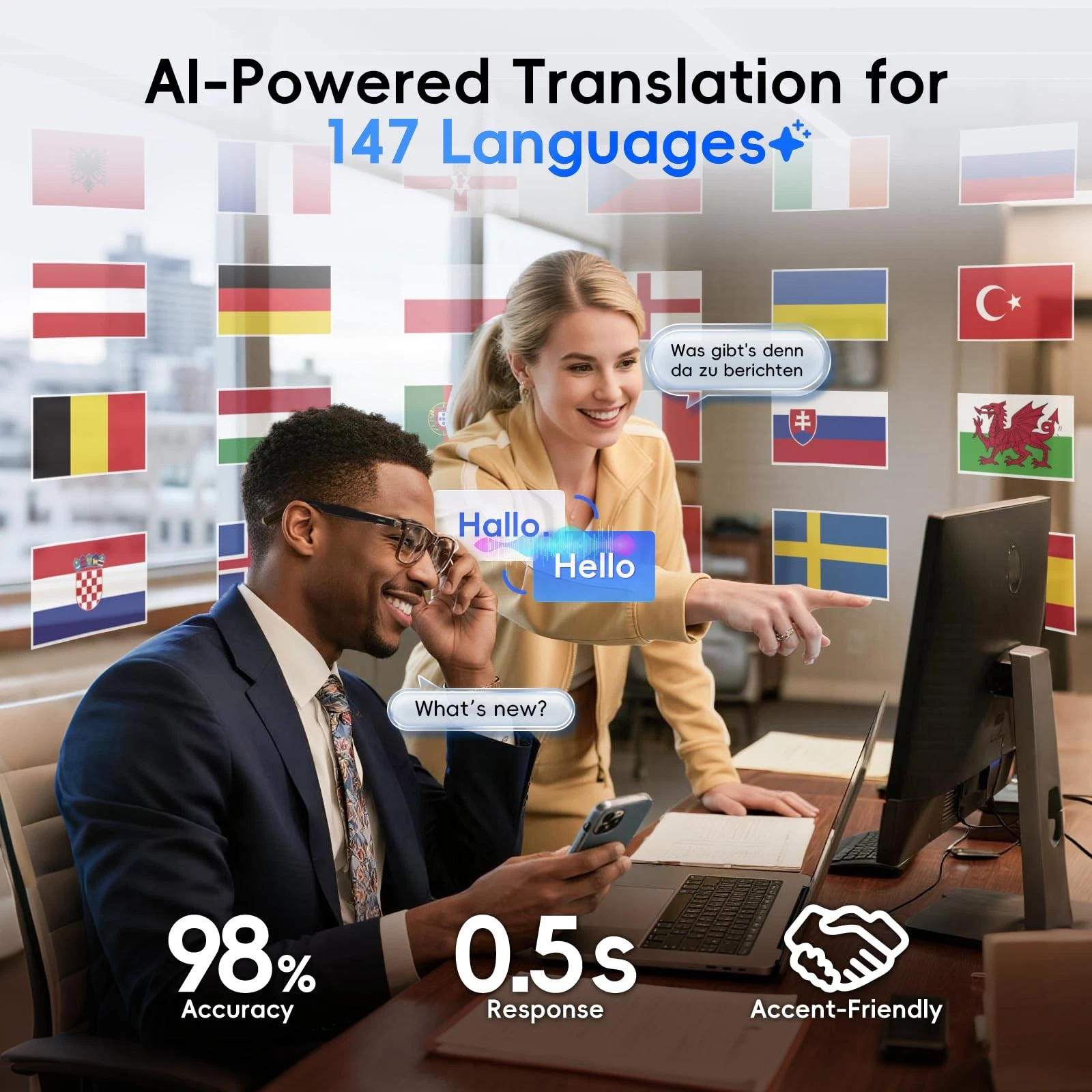 Lunettes Connectées GS03 de Traduction IA et Audio Open-Ear Bluetooth 5.4 - نظارات المترجم الذكية بالذكاء الاصطناعي - الصورة 17