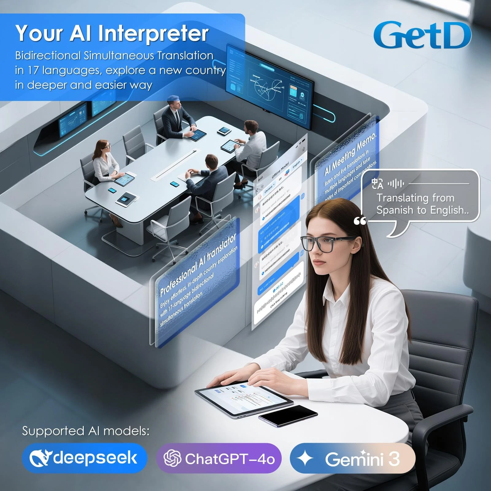 Lunettes Connectées GS03 de Traduction IA et Audio Open-Ear Bluetooth 5.4 - نظارات المترجم الذكية بالذكاء الاصطناعي - الصورة 18