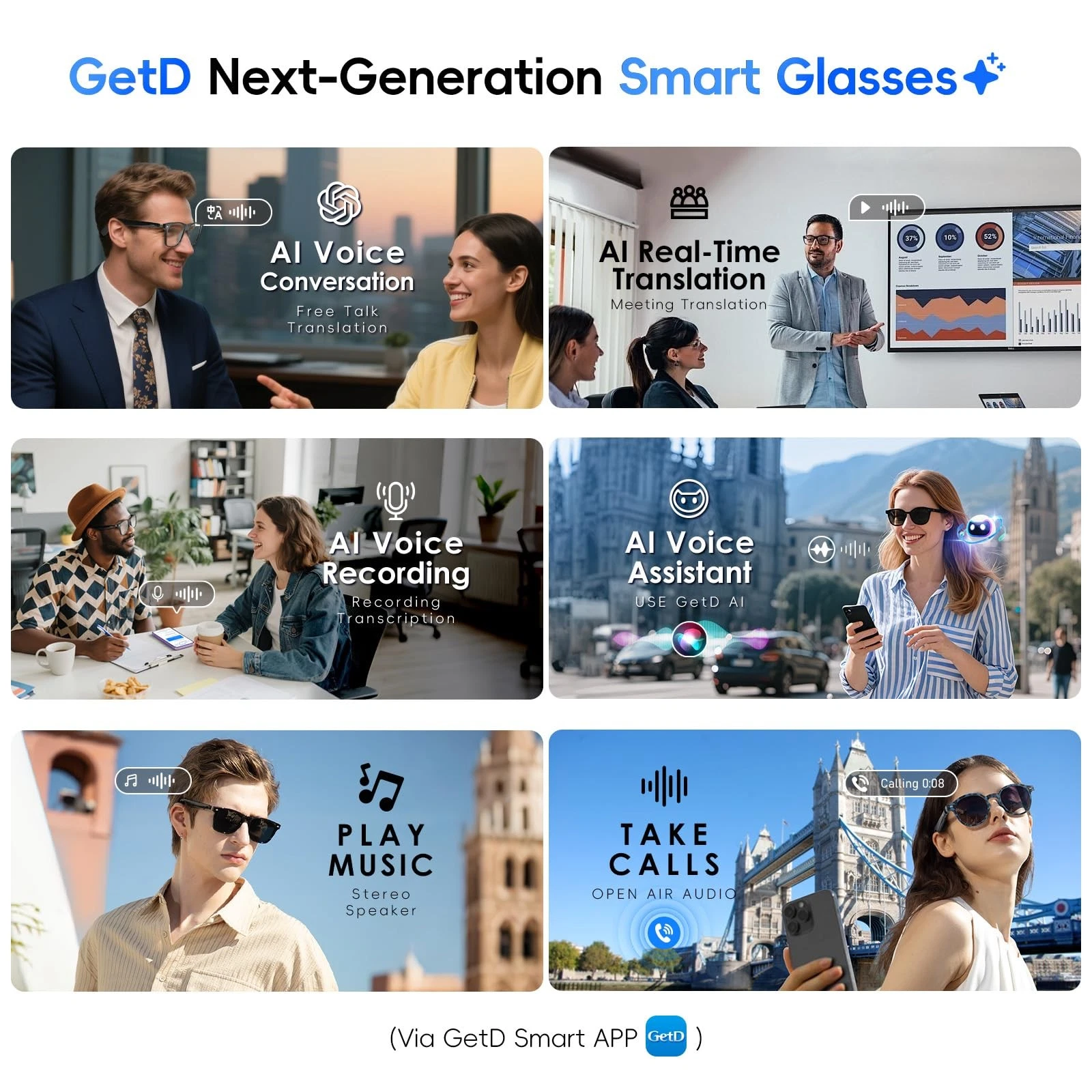 Lunettes Connectées GS03 de Traduction IA et Audio Open-Ear Bluetooth 5.4 - نظارات المترجم الذكية بالذكاء الاصطناعي - الصورة 20