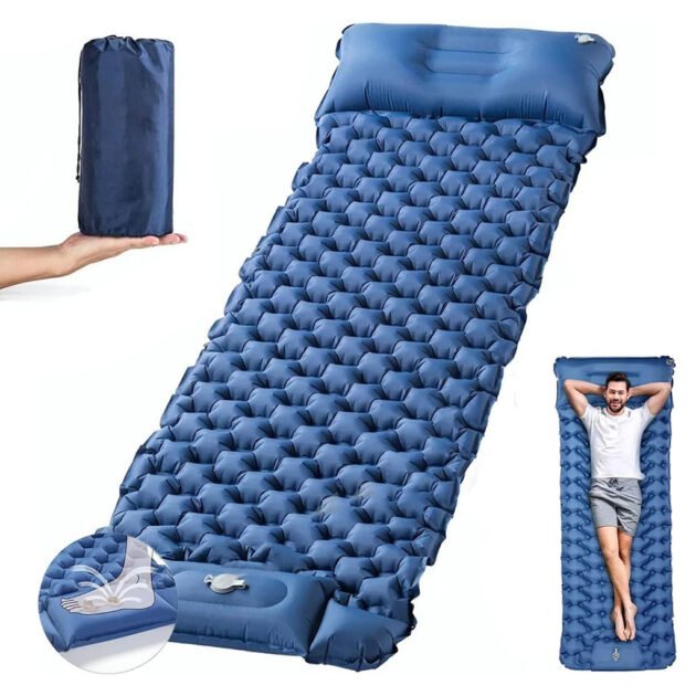 Matelas de Camping Gonflable Portable - فراش التخييم الهوائي القابل للنفخ بالقدم مع وسادة مدمجة