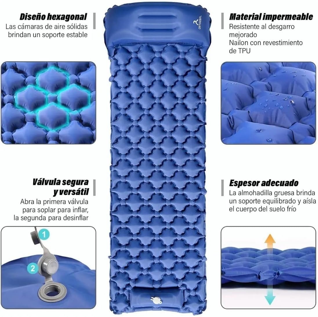 Matelas de Camping Gonflable Portable - فراش التخييم الهوائي القابل للنفخ بالقدم مع وسادة مدمجة - الصورة 3