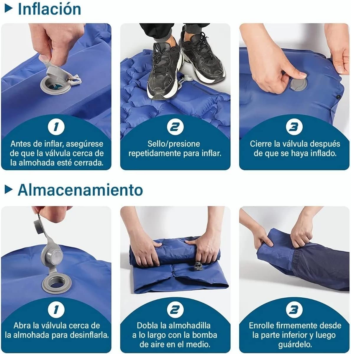 Matelas de Camping Gonflable Portable - فراش التخييم الهوائي القابل للنفخ بالقدم مع وسادة مدمجة - الصورة 5