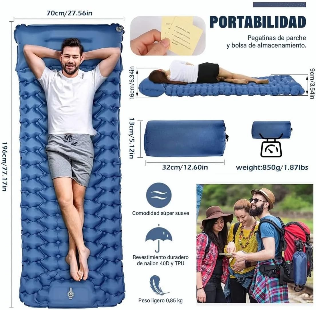 Matelas de Camping Gonflable Portable - فراش التخييم الهوائي القابل للنفخ بالقدم مع وسادة مدمجة - الصورة 6