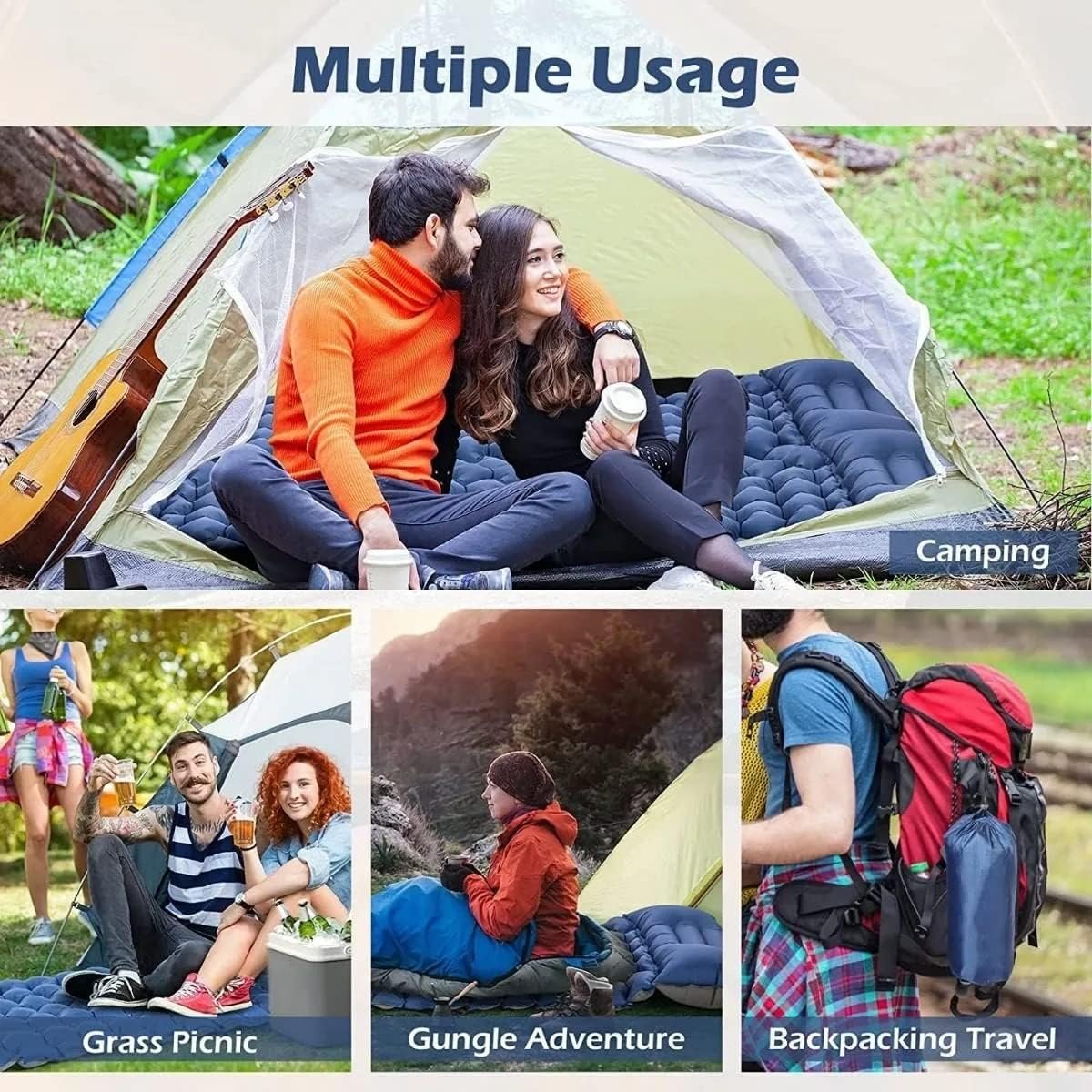 Matelas de Camping Gonflable Portable - فراش التخييم الهوائي القابل للنفخ بالقدم مع وسادة مدمجة - الصورة 7