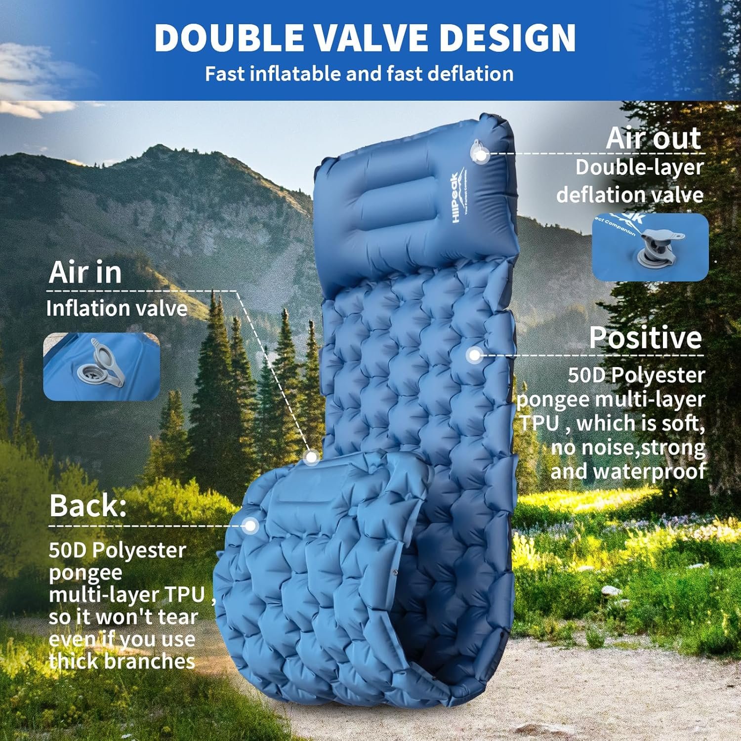 Matelas de Camping Gonflable Portable - فراش التخييم الهوائي القابل للنفخ بالقدم مع وسادة مدمجة - الصورة 8