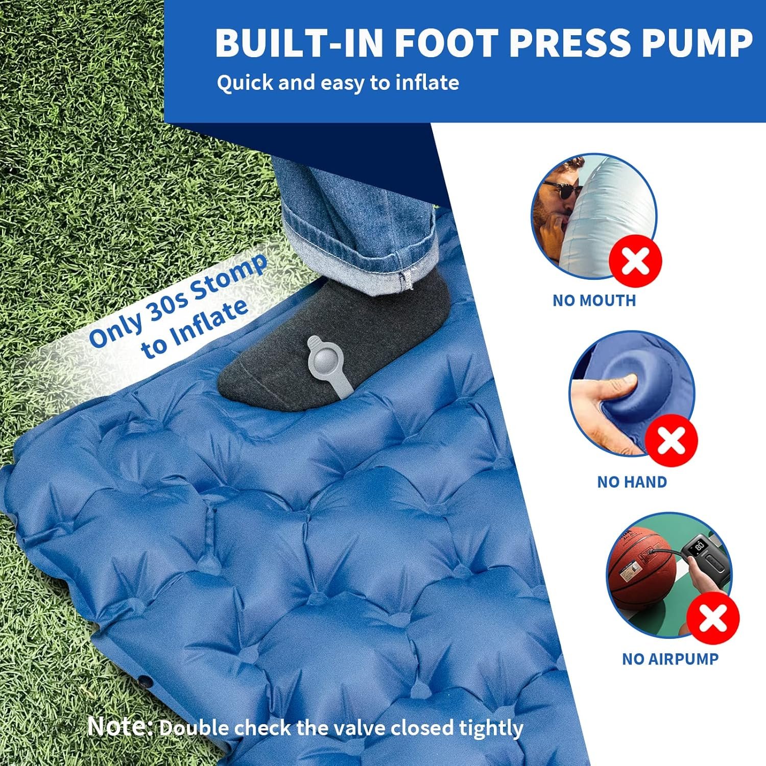 Matelas de Camping Gonflable Portable - فراش التخييم الهوائي القابل للنفخ بالقدم مع وسادة مدمجة - الصورة 9