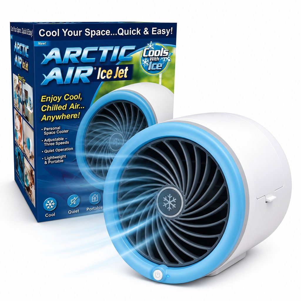 Mini Climatiseur Portable à Glace Technologie Jet Fan, 3 Vitesses et Éclairage LED - مبرد الهواء والثلج المدمج بـ 3 سرعات وإضاءة ملونة