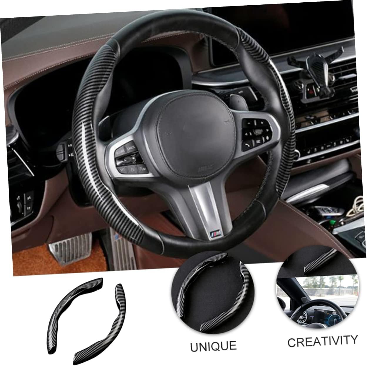 2 Pcs Housse de Volant Voiture antidérapant Noir carbon - الصورة 2