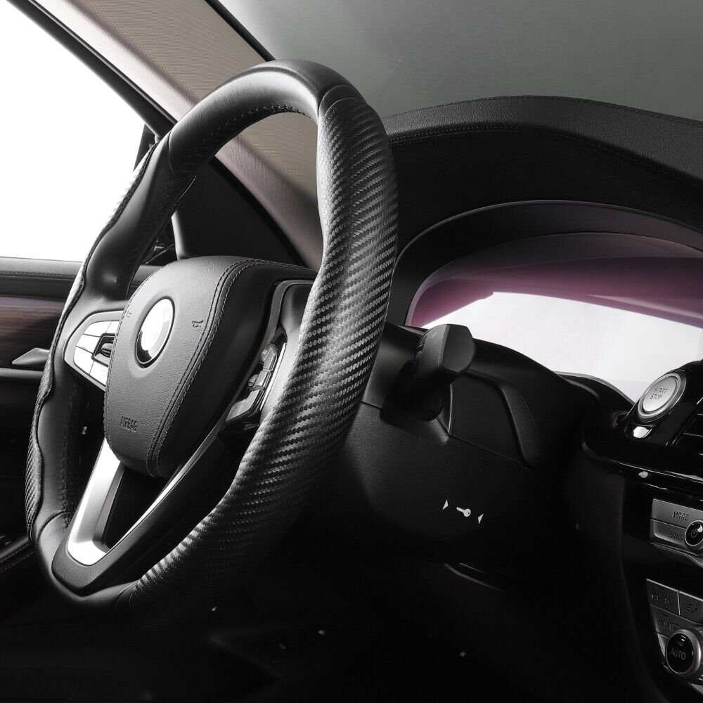 2 Pcs Housse de Volant Voiture antidérapant Noir carbon - الصورة 3