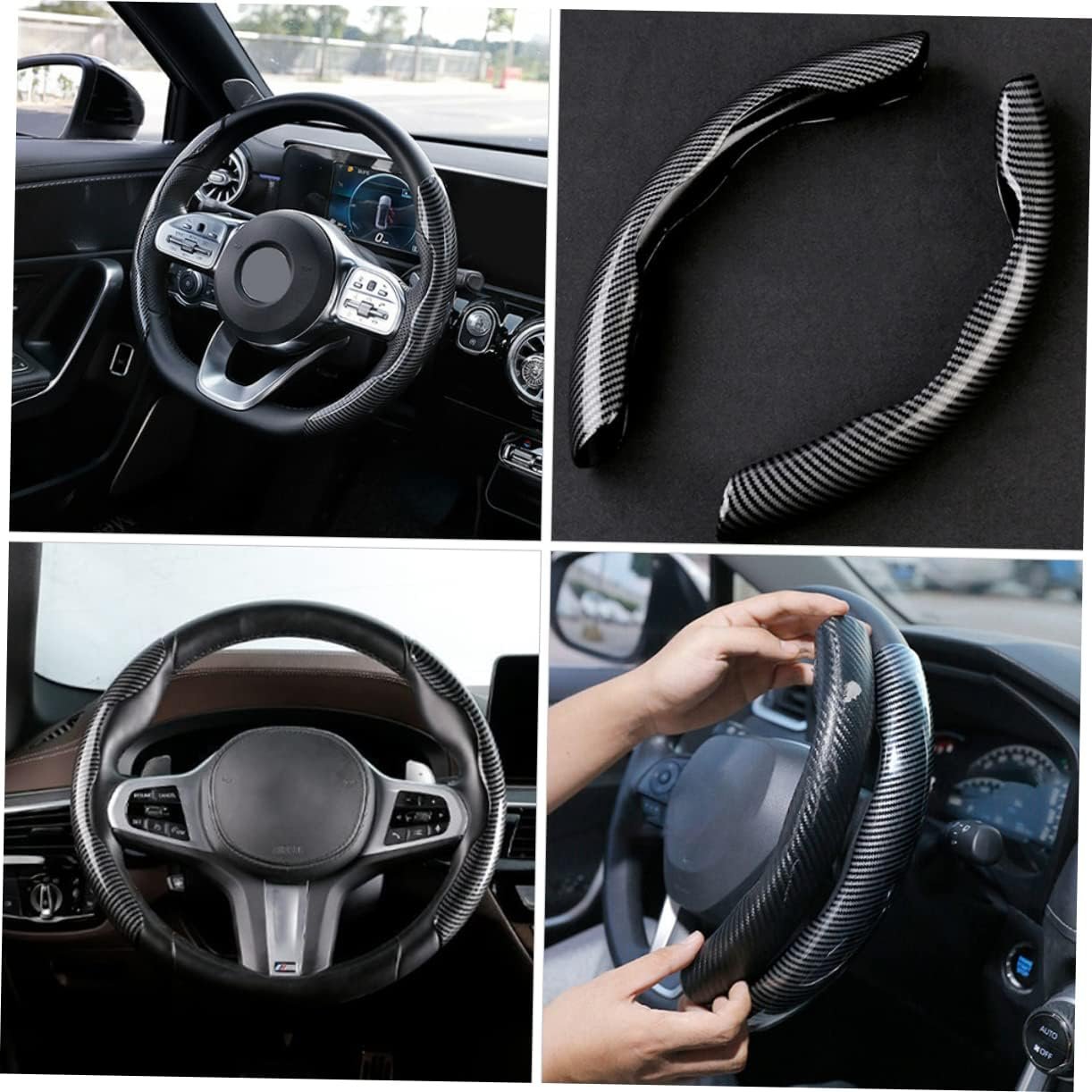 2 Pcs Housse de Volant Voiture antidérapant Noir carbon - الصورة 7