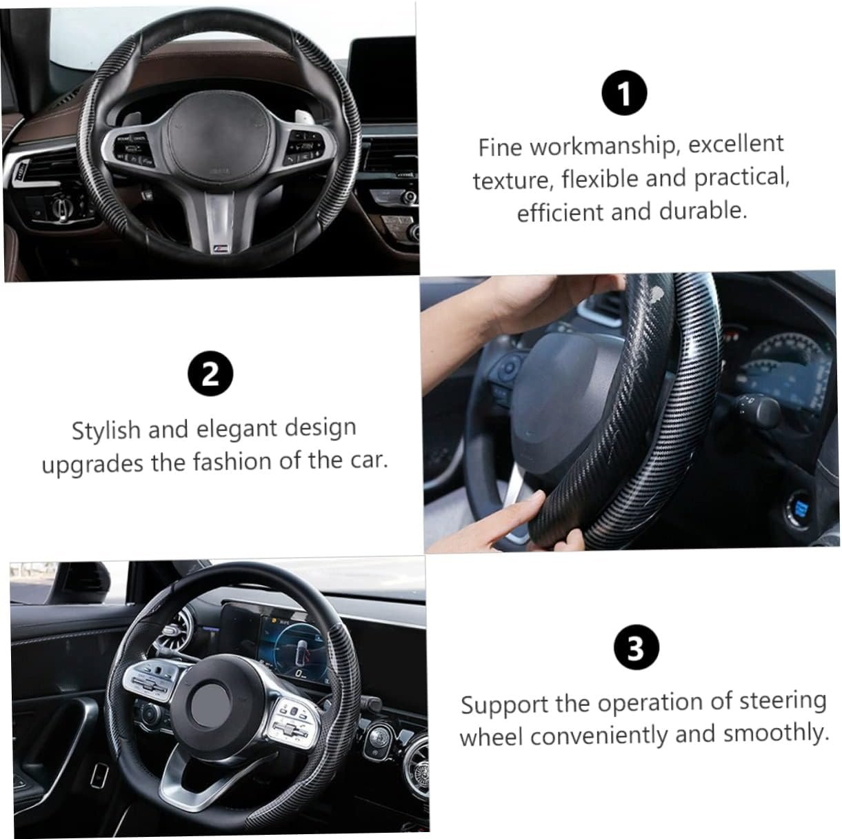 2 Pcs Housse de Volant Voiture antidérapant Noir carbon - الصورة 8