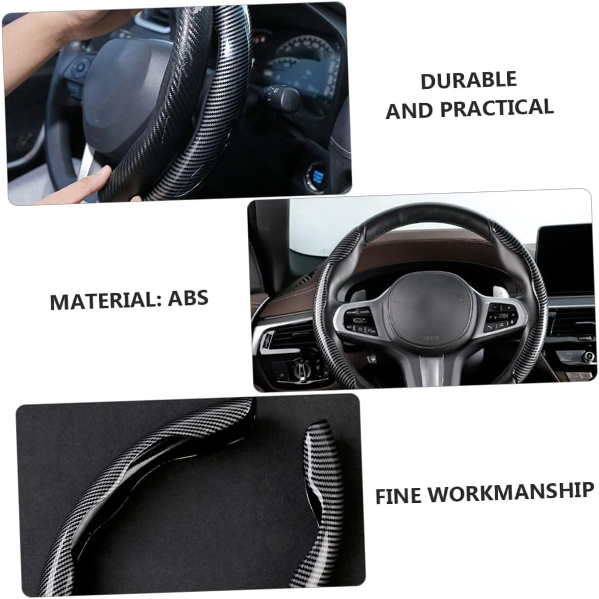2 Pcs Housse de Volant Voiture antidérapant Noir carbon - الصورة 9