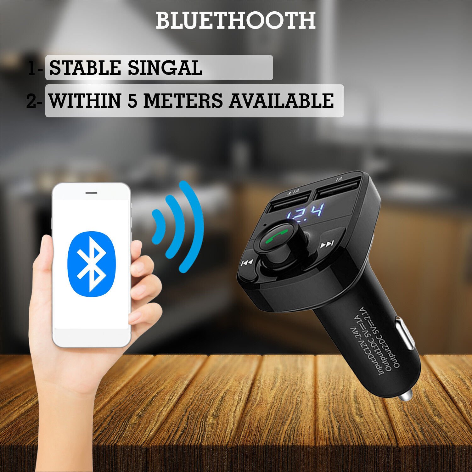 Car X8 Wireless Bluetooth FM Transmitter Kit USB Fast Charger Adapter Mp3 Player - الصورة 5