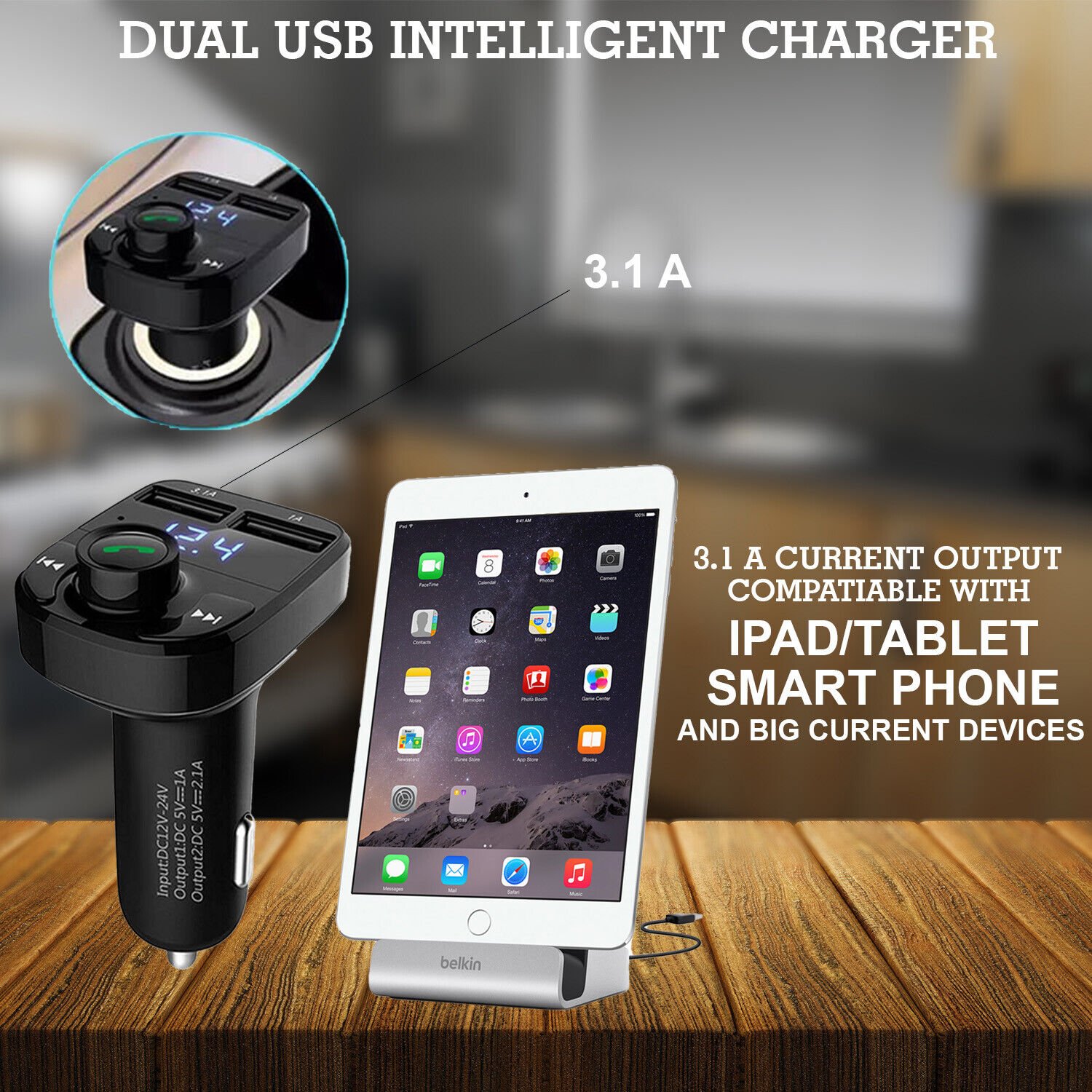 Car X8 Wireless Bluetooth FM Transmitter Kit USB Fast Charger Adapter Mp3 Player - الصورة 6