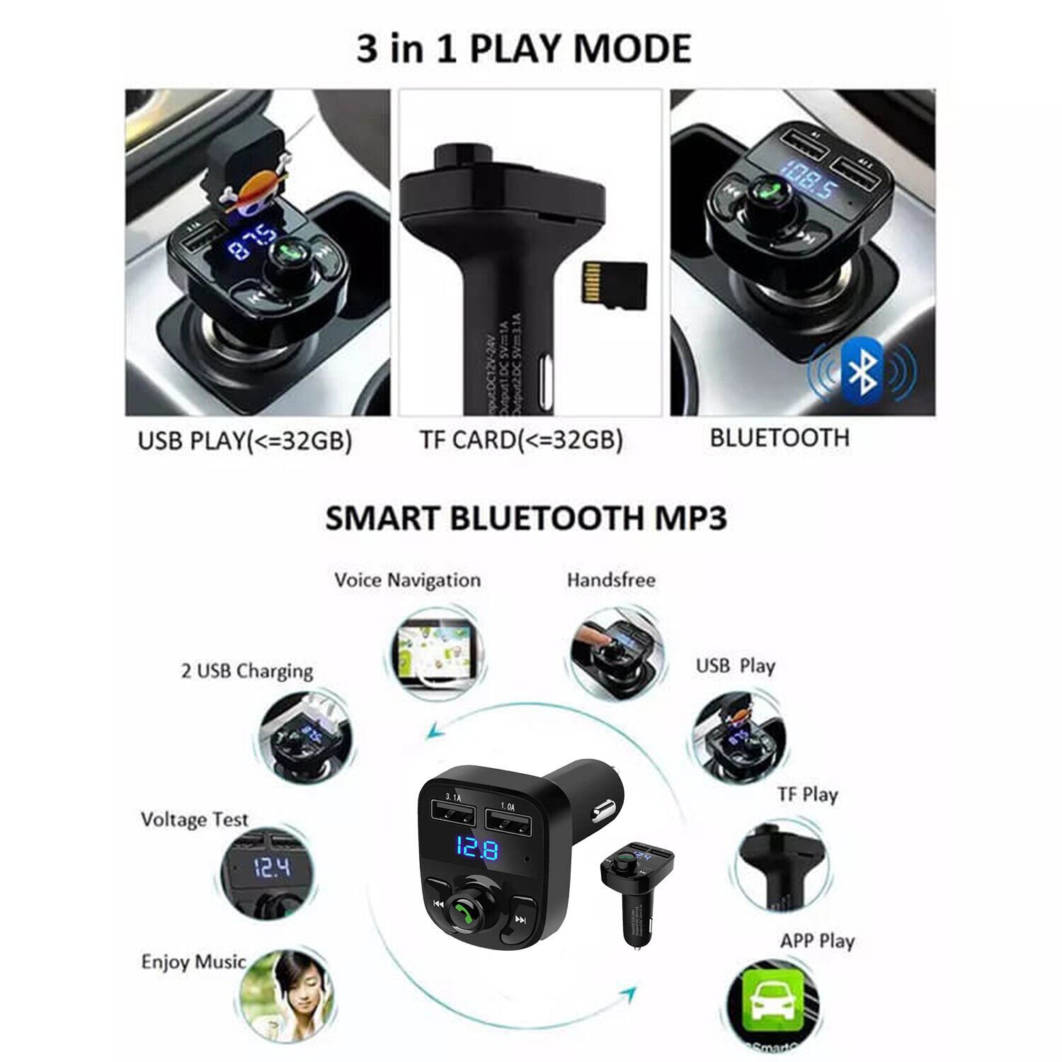 Car X8 Wireless Bluetooth FM Transmitter Kit USB Fast Charger Adapter Mp3 Player - الصورة 9
