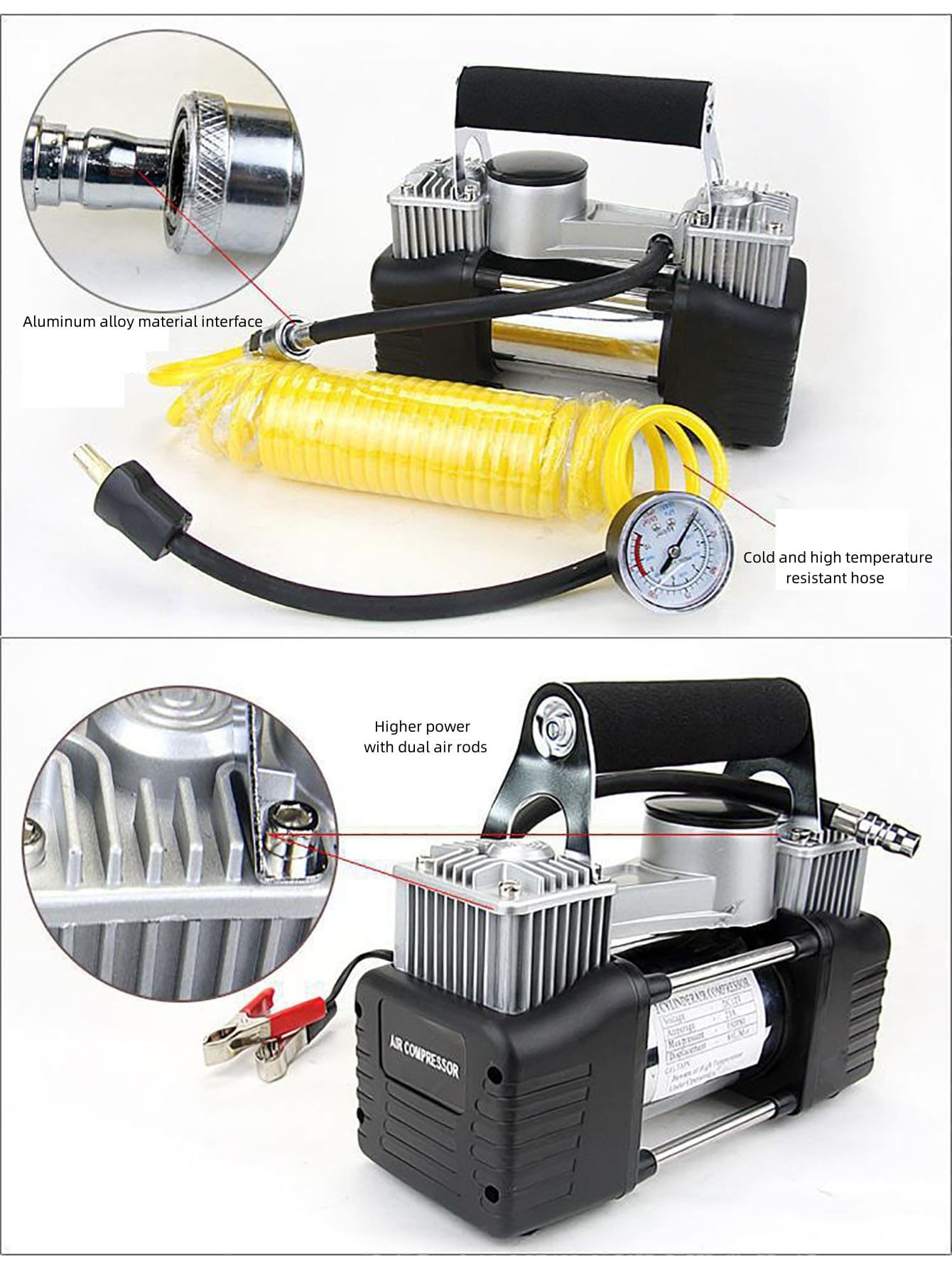 Compresseur automobile à double piston, 70 L/min, tuyau de 3 mètres, 12 V - الصورة 10