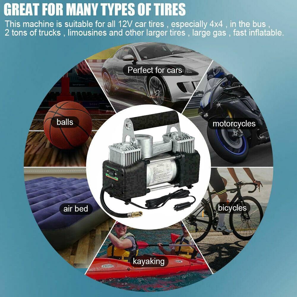 Compresseur automobile à double piston, 70 L/min, tuyau de 3 mètres, 12 V - الصورة 7