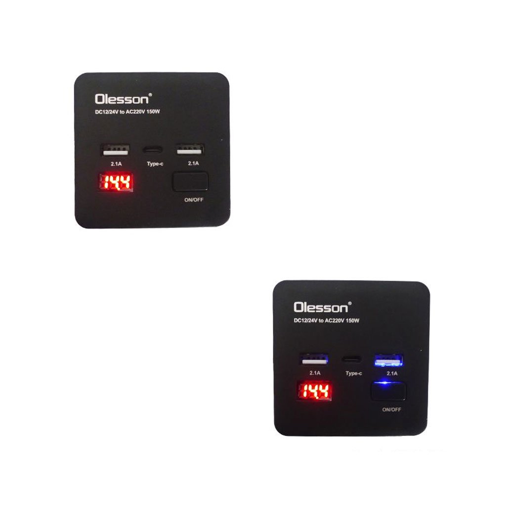Convertisseur de tension en voiture avec surveillance de puissance 150 watts, 12 volts, 2 USB, 1 USB type C et 2 prises - الصورة 2