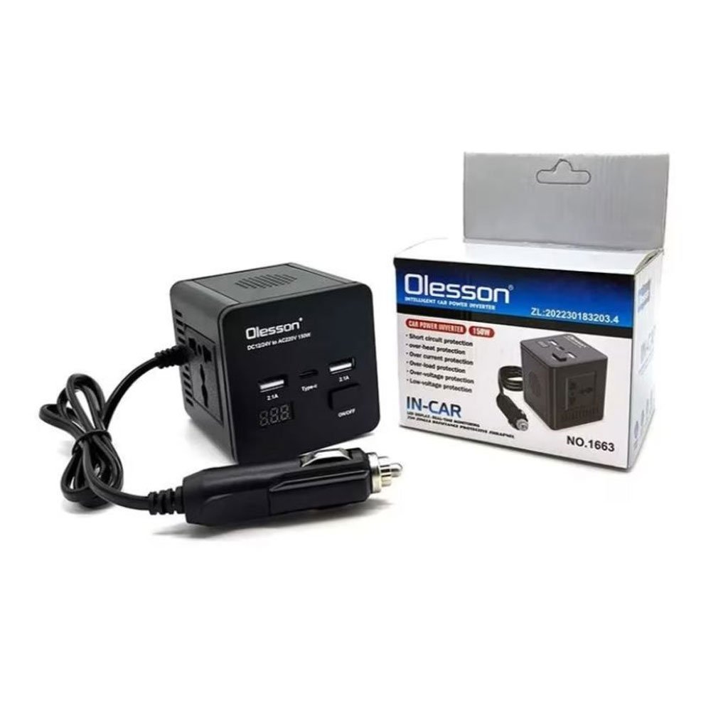 Convertisseur de tension en voiture avec surveillance de puissance 150 watts, 12 volts, 2 USB, 1 USB type C et 2 prises - الصورة 3