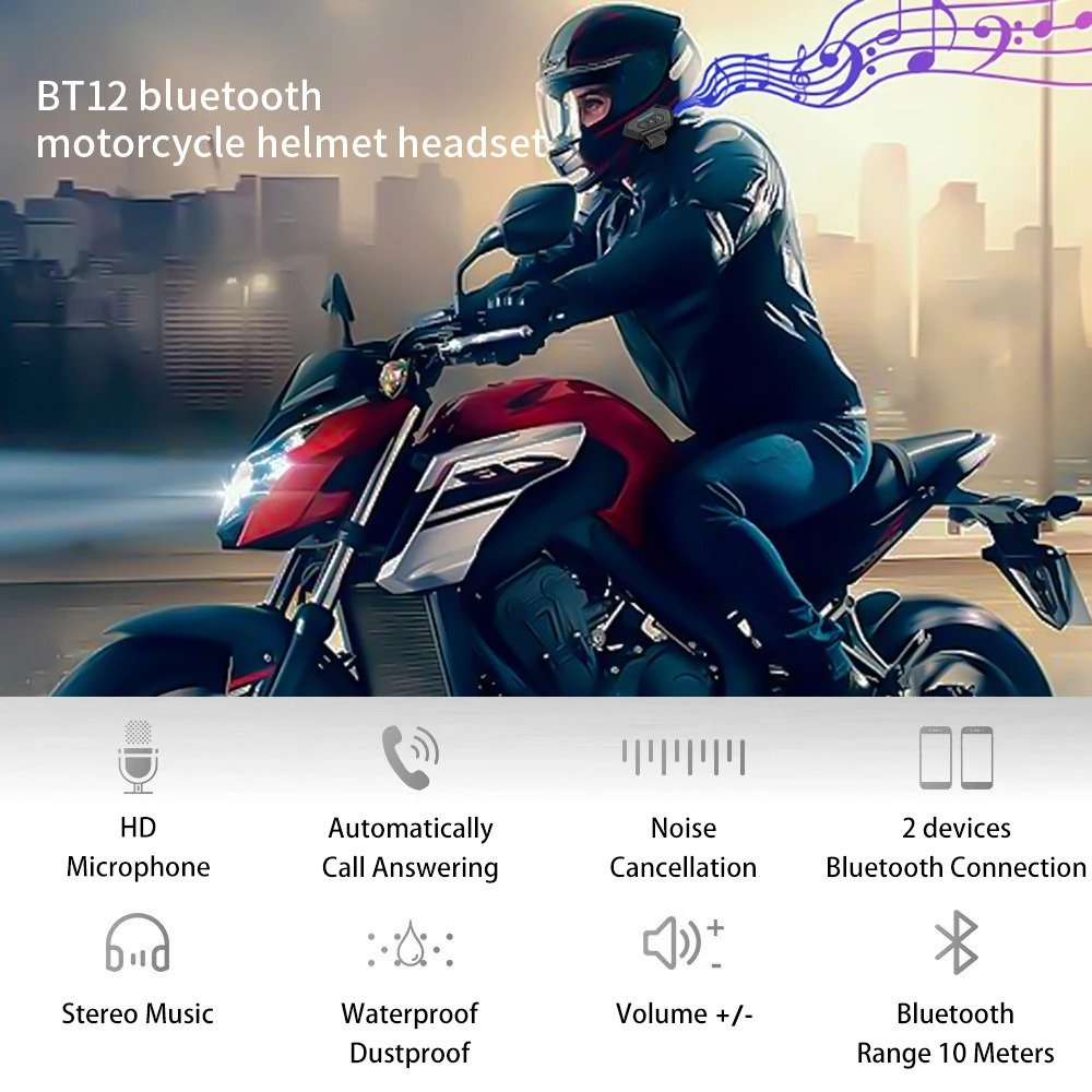 ⁦Écouteurs de moto sans fil Bluetooth 5.0 étanche FM GPS deux côtés BT12⁩ - الصورة ⁦2⁩