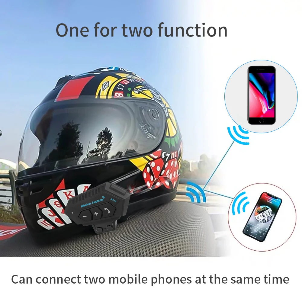 ⁦Écouteurs de moto sans fil Bluetooth 5.0 étanche FM GPS deux côtés BT12⁩ - الصورة ⁦6⁩