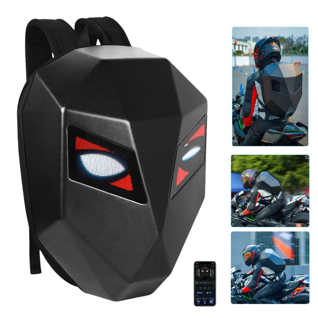 Crelander Sac à dos moto a écran d'affichage LED 3D,extensible et étanche - حقيبة ظهر ثلاثية الابعاد للدراجات النارية مع شاشة عرض بعينين