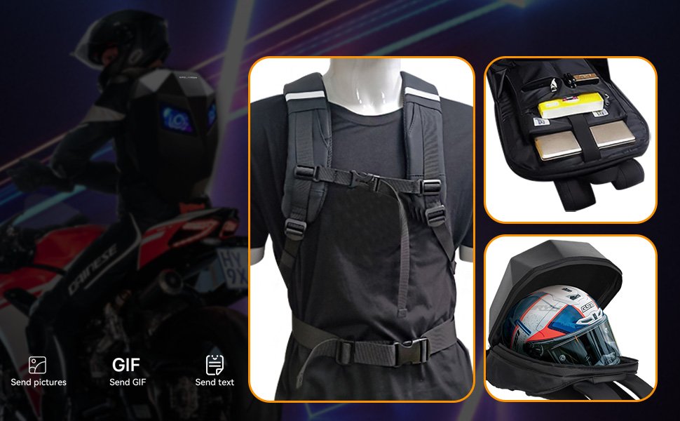 Crelander Sac à dos moto a écran d'affichage LED 3D,extensible et étanche - حقيبة ظهر ثلاثية الابعاد للدراجات النارية مع شاشة عرض بعينين - الصورة 3