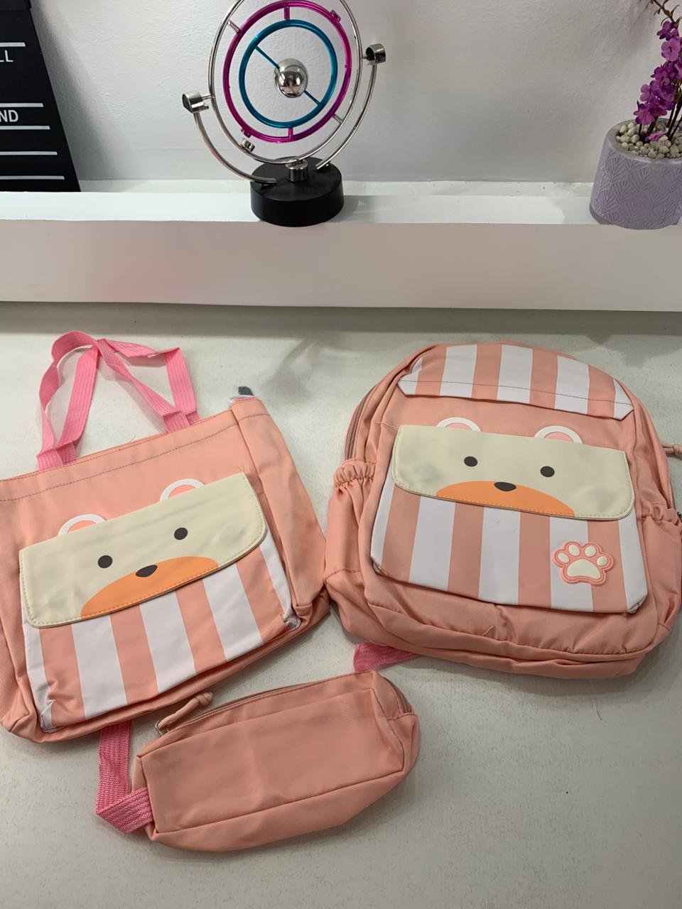 Ensemble de sacs d’école Kawai pour adolescents 3Pcs Ours Rose – محفظة 3 قطع كاواي وردي - الصورة 2