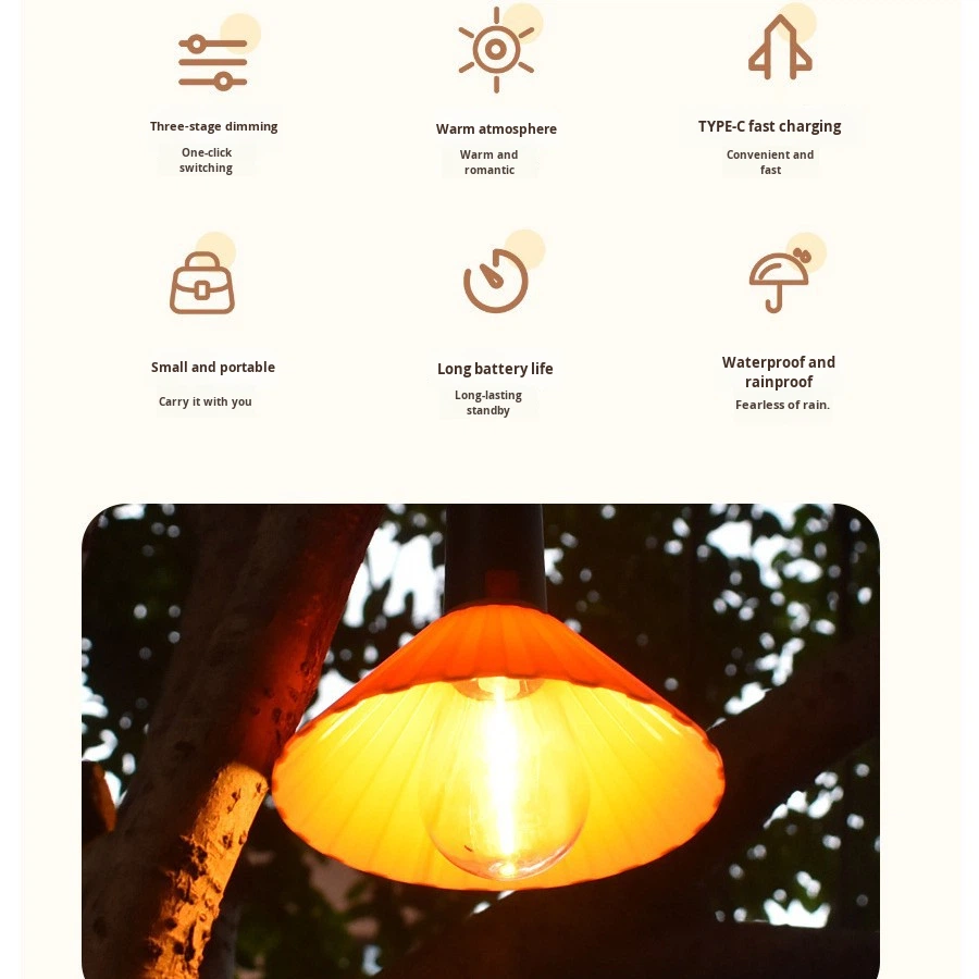 Lanterne de Camping Rechargeable 3 Niveaux de Luminosité avec Crochet de Suspension - مصباح تخييم وطوارئ قابل للشحن مع خطاف تعليق و3 مستويات إضاءة - الصورة 5