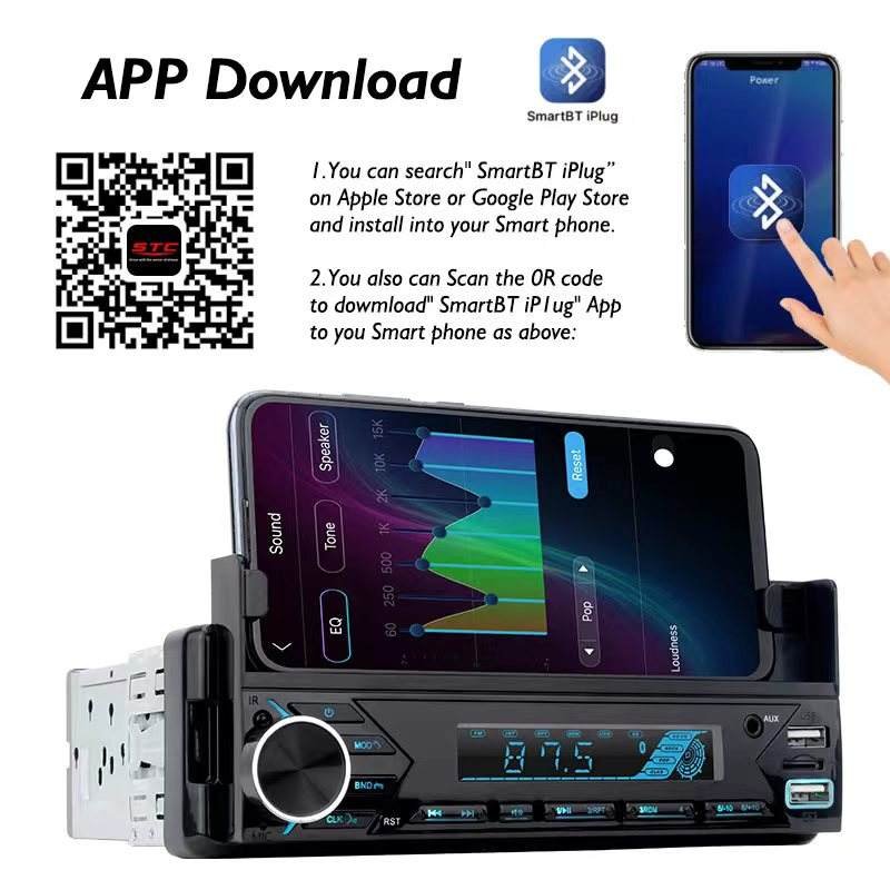 ⁦Poste radio BT In-dash 1 Din Fm Aux-in Récepteur SD USB avec support de téléphone⁩ - الصورة ⁦3⁩
