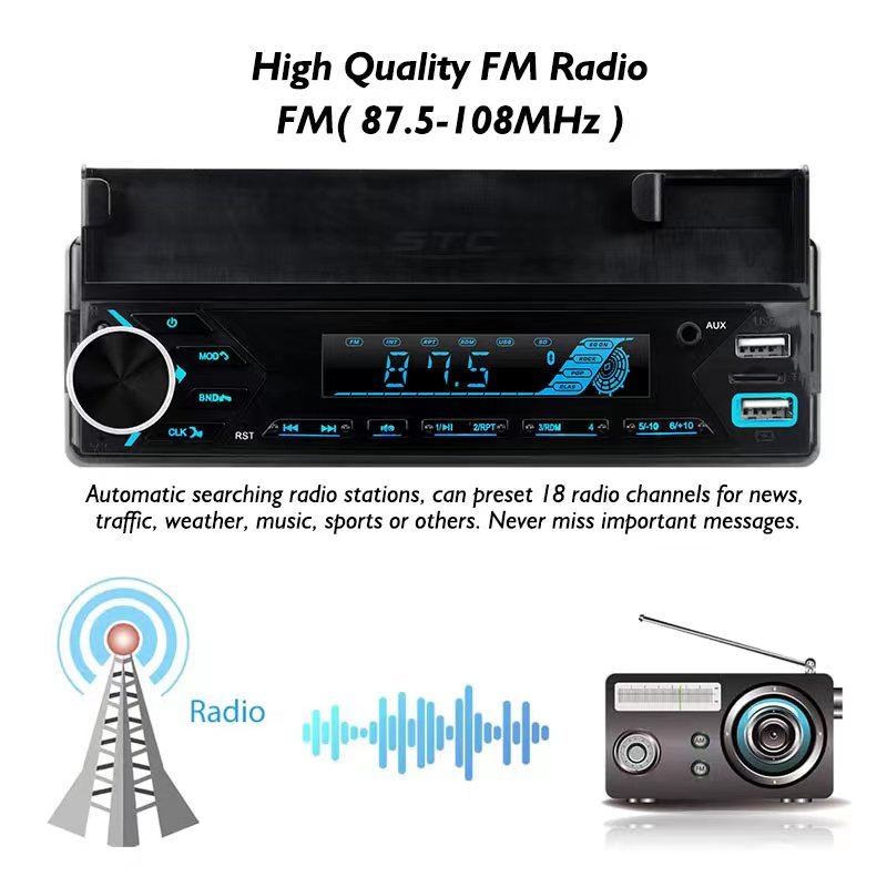 ⁦Poste radio BT In-dash 1 Din Fm Aux-in Récepteur SD USB avec support de téléphone⁩ - الصورة ⁦4⁩