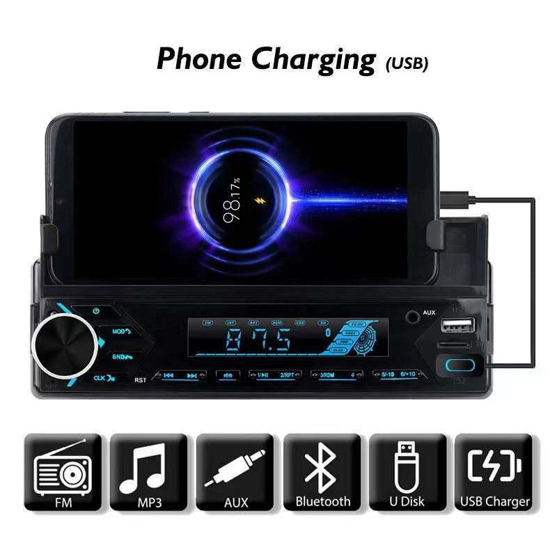 ⁦Poste radio BT In-dash 1 Din Fm Aux-in Récepteur SD USB avec support de téléphone⁩ - الصورة ⁦5⁩