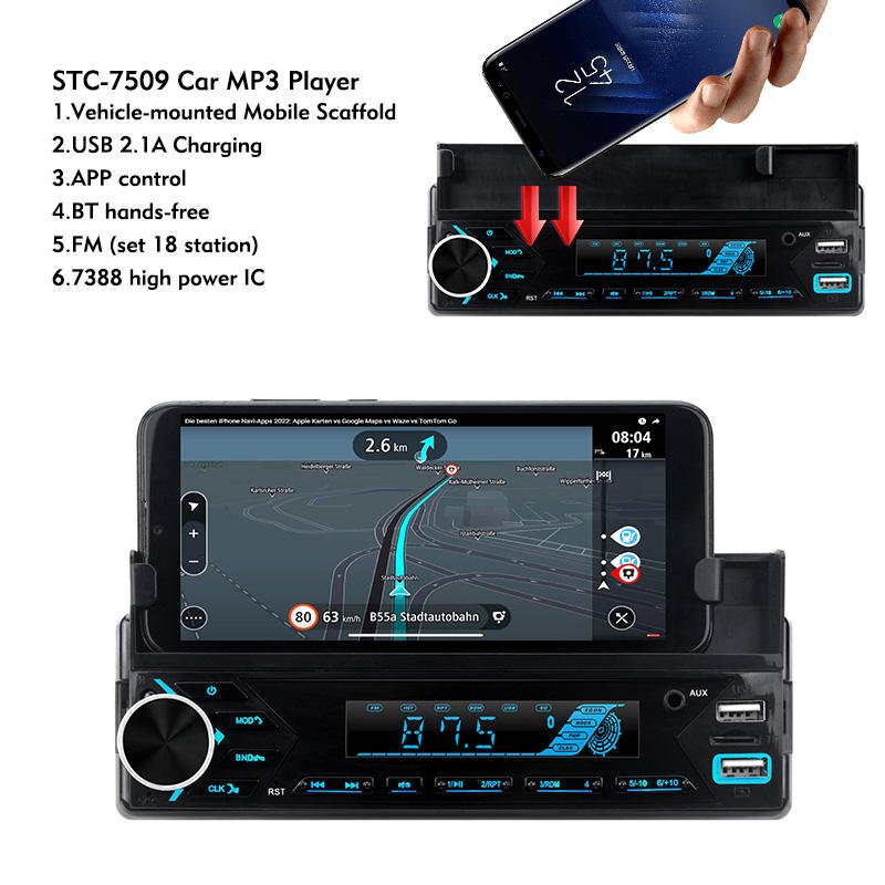 ⁦Poste radio BT In-dash 1 Din Fm Aux-in Récepteur SD USB avec support de téléphone⁩ - الصورة ⁦6⁩