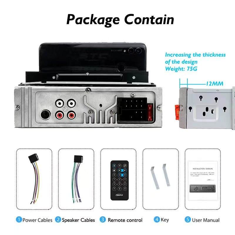 ⁦Poste radio BT In-dash 1 Din Fm Aux-in Récepteur SD USB avec support de téléphone⁩ - الصورة ⁦8⁩