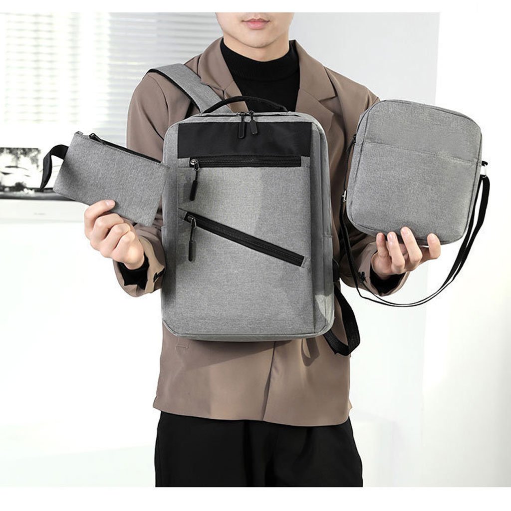 ⁦Sac à Dos de Grande Capacité pour Homme 3en1 Tendance pour Lycéens - Gris⁩ - الصورة ⁦3⁩