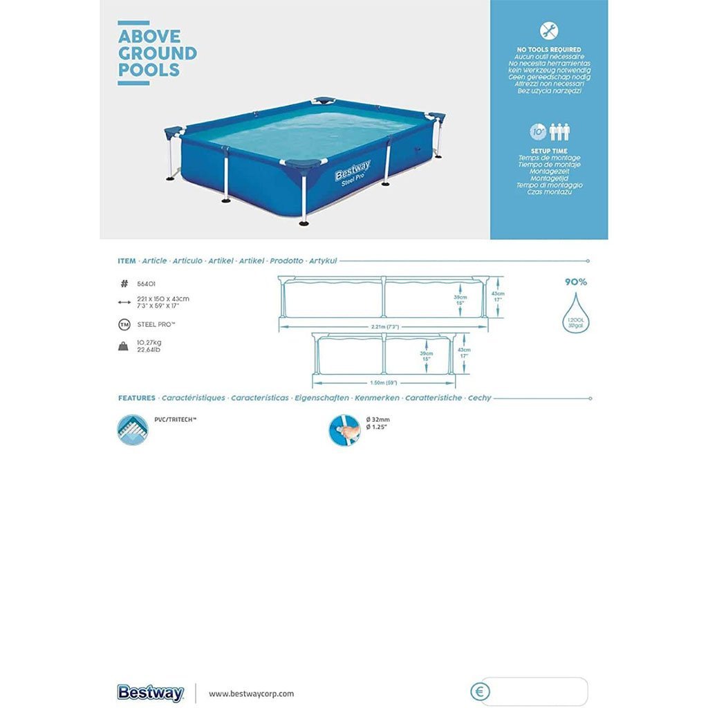 Steel Pro™ Piscine Rectangulaire 221 x 150 x 43cm Bestway 56401 - الصورة 7