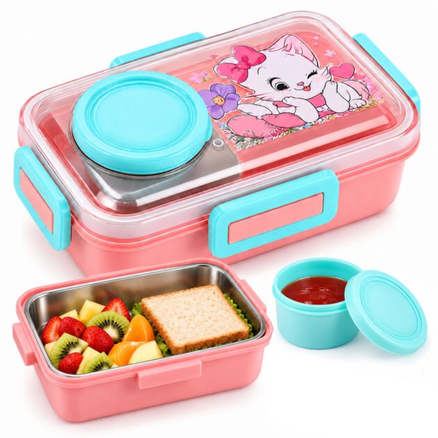 Boîte à Lunch pour Enfants Sans BPA, Étanche Compacte avec Bol Intégré - علبة حفظ وجبات غداء للأطفال مع وعاء مدمج