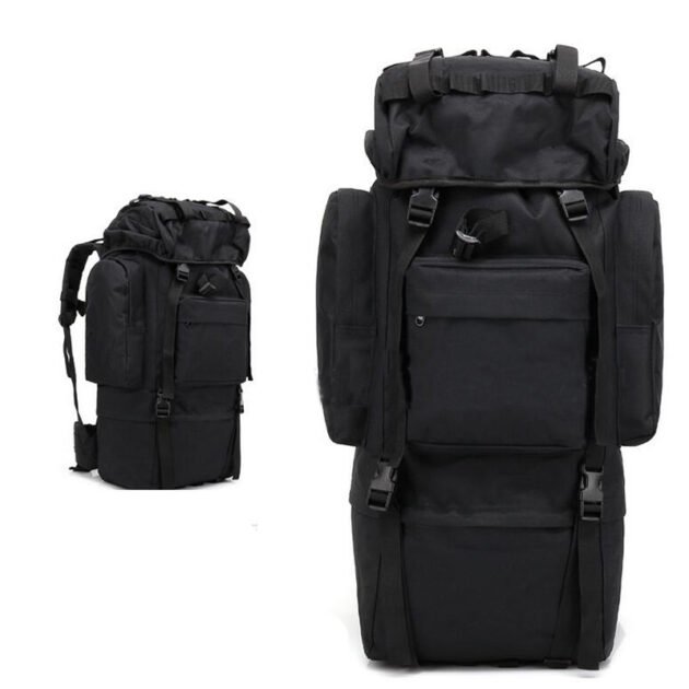 Sac à dos Randonnée professionnel en toile de Camouflage étanche à double épaule 90 L - Noir