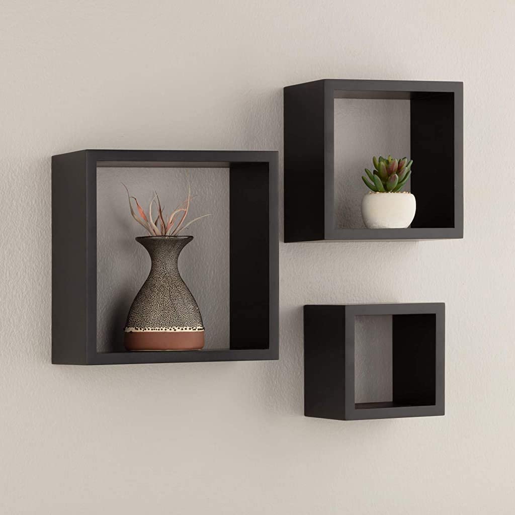 3 Étagères Murale en Bois de Décoration Forme Carrée