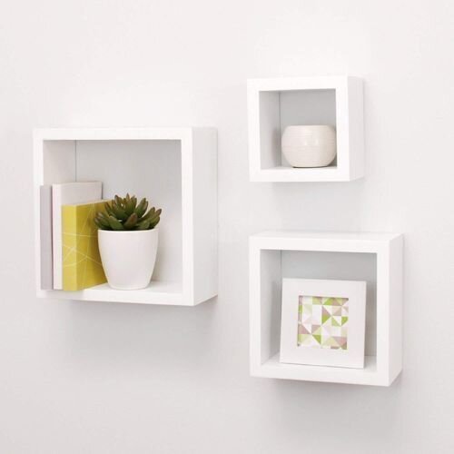 3 Étagères Murale en Bois de Décoration Forme Carrée