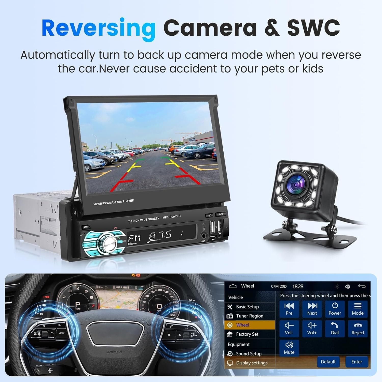 Autoradio Rétractable Tactile 7 Pouces Wireless CarPlay Android Auto 32+2GB - راديو السيارة الذكي بنظام أندرويد وشاشة 7 بوصة قابلة للطي