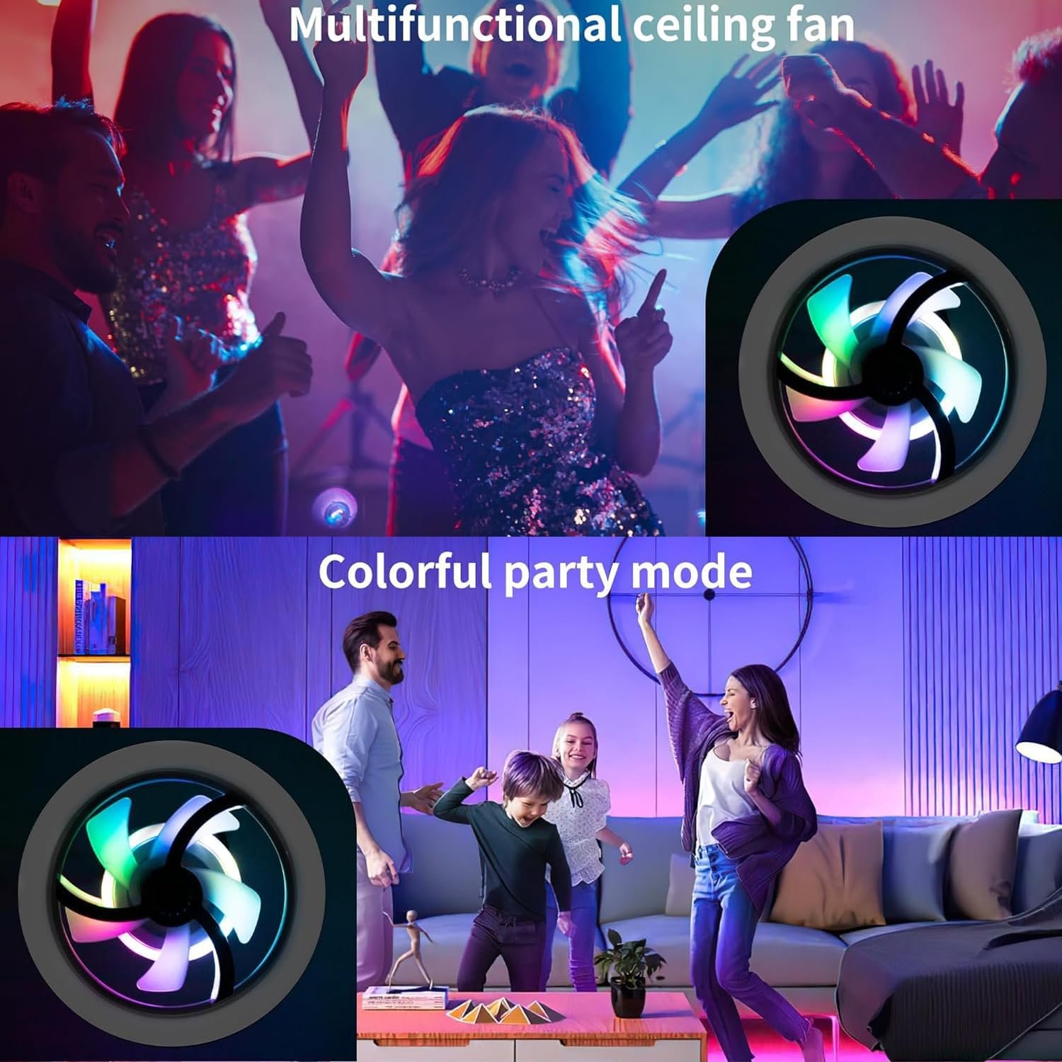 Ventilateur de Plafond Lumineux E27 avec Éclairage RGB et Télécommande - مروحة السقف الذكية إضاءة ملونة مع ريموت